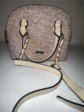 ALDO Rose Gold Glitter Mini Dome Satchel with Cream Straps